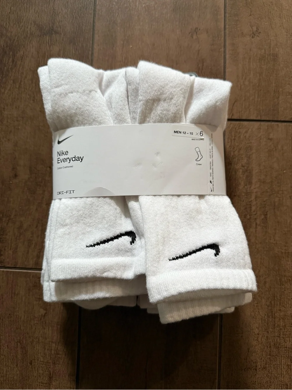 Nike Men's White Crew Socks - 6 Pack SX7666 100 Sz XL (12-15)